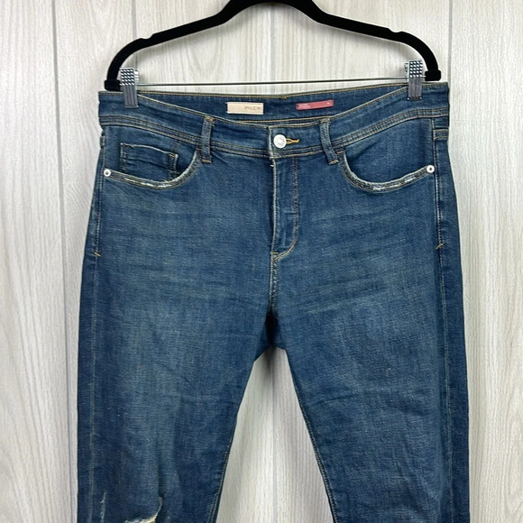 Pilcro Womens Jeans 29 Dark Wash Straight‎ Leg Cotton Pants Hole High Rise - Picture 4 of 9